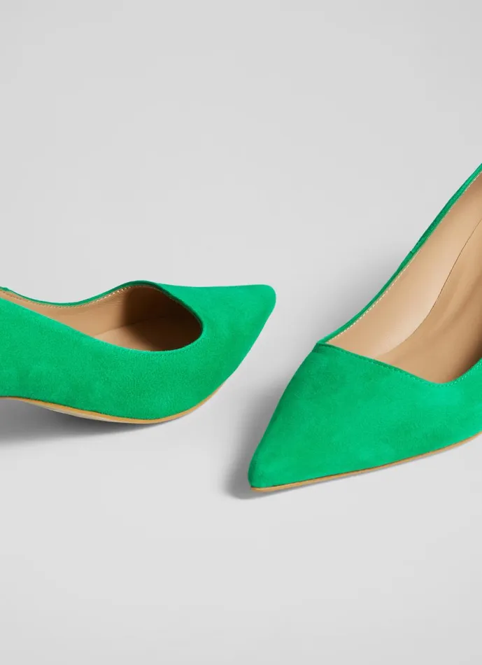 Women Court Shoes LKBennett Sloane Green Suede Block Heel Courts Eden Green