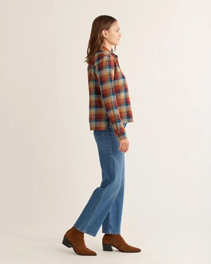Women CROPPED WOOL SHIRT Brick Multi Check Pendleton Shirts and Blouses