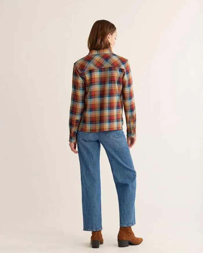 Women CROPPED WOOL SHIRT Brick Multi Check Pendleton Shirts and Blouses