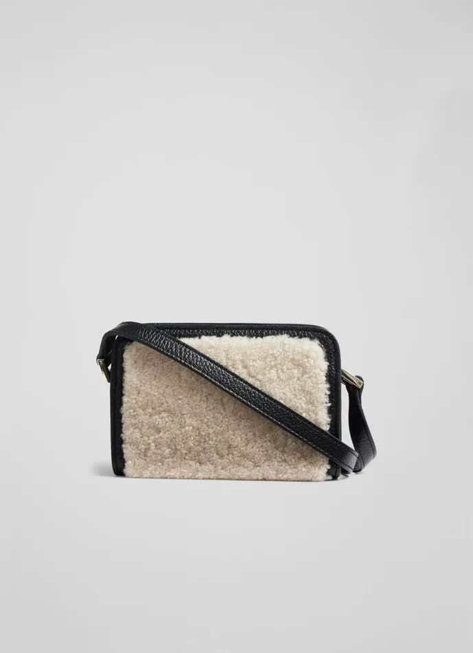 Women CrossBody Bags LKBennett Ginny Black Leather And Shearling Crossbody Bag