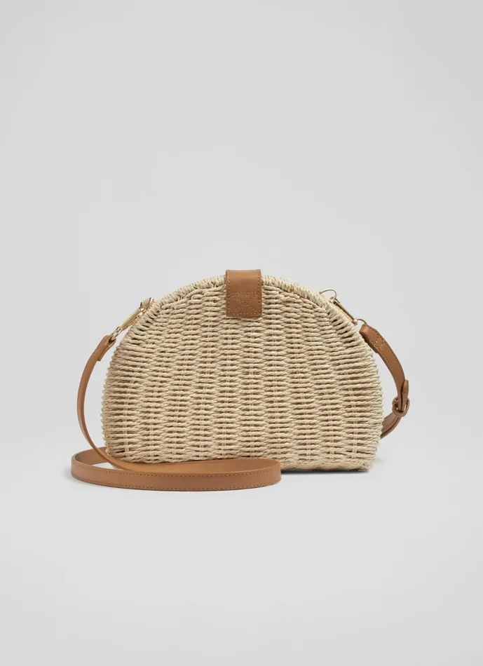 Women CrossBody Bags LKBennett Lorena Cream Wicker Shoulder Bag