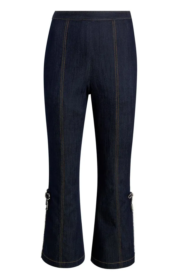 Women Crystal Bow Ayleen Pant Indigo Cinq Sept Pants