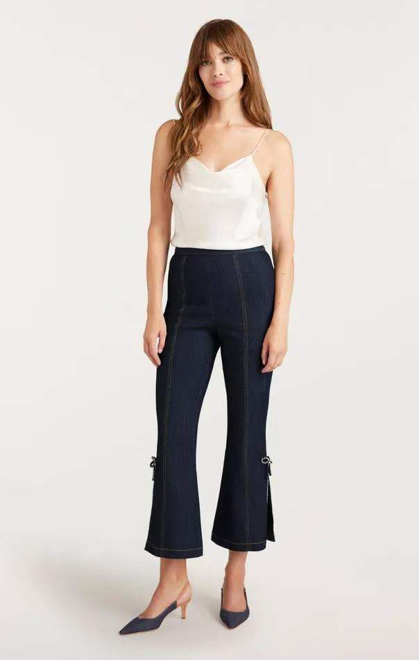Women Crystal Bow Ayleen Pant Indigo Cinq Sept Pants