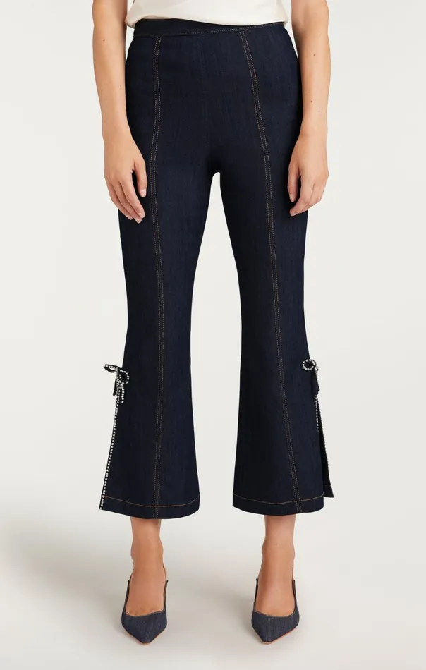 Women Crystal Bow Ayleen Pant Indigo Cinq Sept Pants
