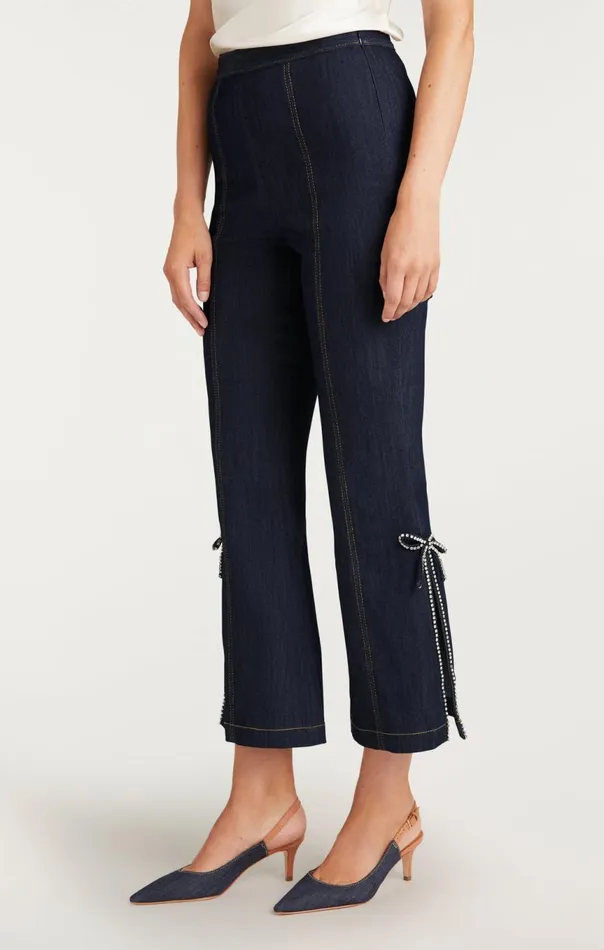 Women Crystal Bow Ayleen Pant Indigo Cinq Sept Pants