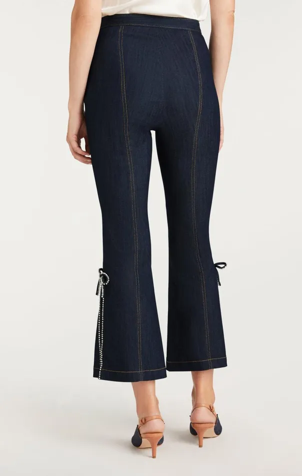 Women Crystal Bow Ayleen Pant Indigo Cinq Sept Pants