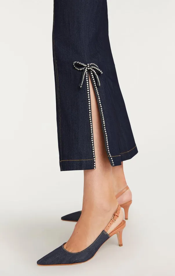 Women Crystal Bow Ayleen Pant Indigo Cinq Sept Pants