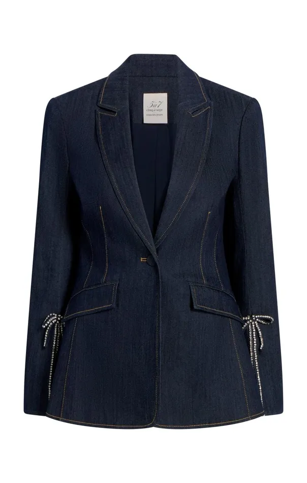 Women Crystal Denim Bow Cheyenne Blazer Indigo Cinq Sept Blazers