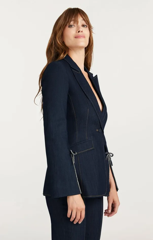 Women Crystal Denim Bow Cheyenne Blazer Indigo Cinq Sept Blazers