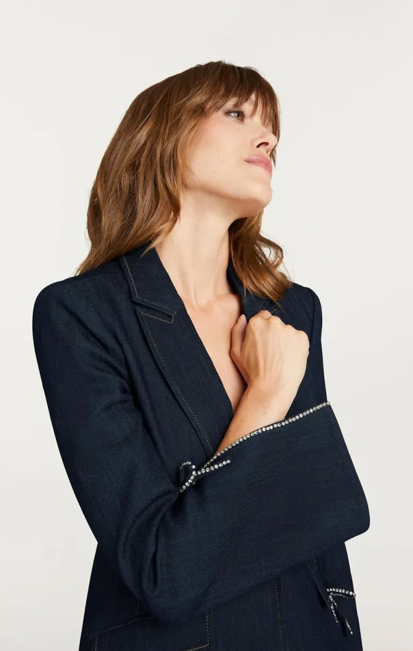 Women Crystal Denim Bow Cheyenne Blazer Indigo Cinq Sept Blazers