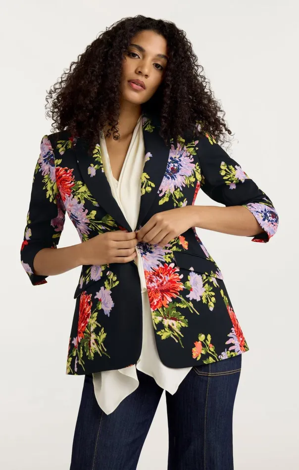 Women Dark Chrysanthemum Scrunched Cheyenne Blazer Blackmulti Cinq Sept Jackets