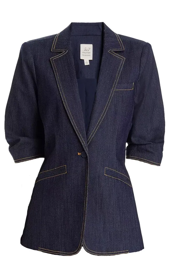 Women Denim Short Sleeve Khloe Blazer Indigo Cinq Sept Blazers