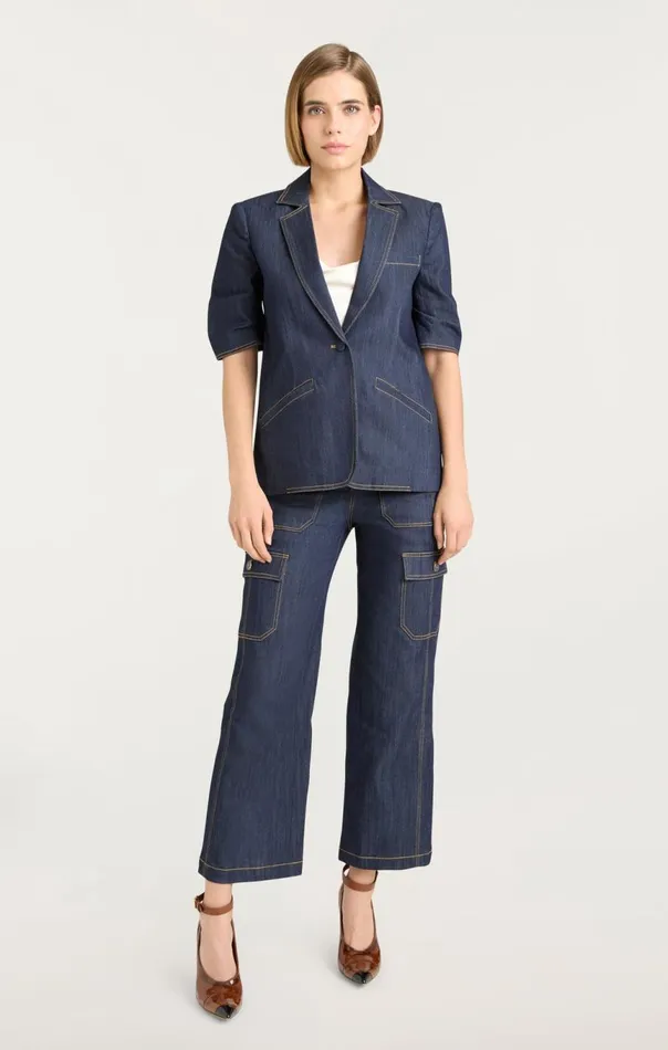 Women Denim Short Sleeve Khloe Blazer Indigo Cinq Sept Blazers