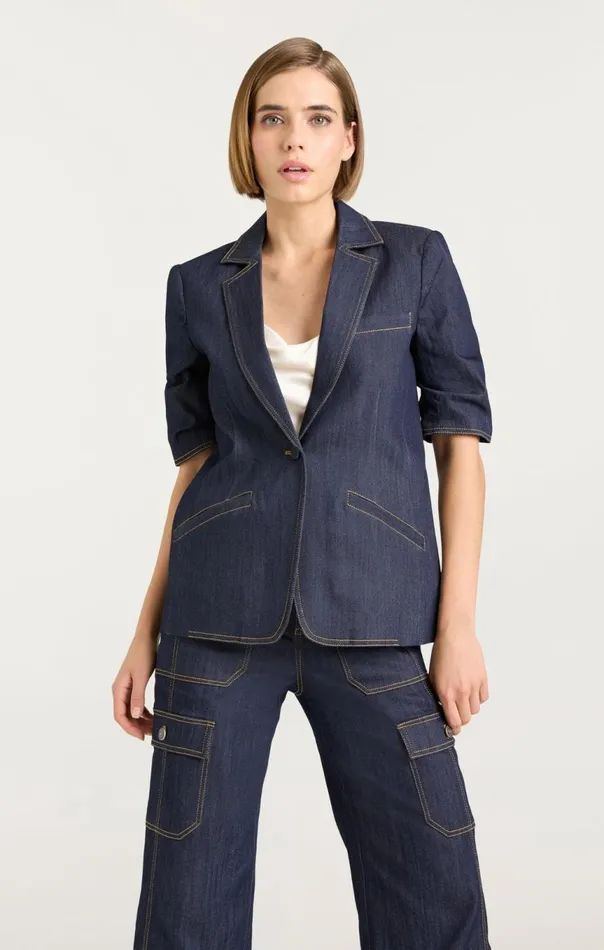 Women Denim Short Sleeve Khloe Blazer Indigo Cinq Sept Blazers