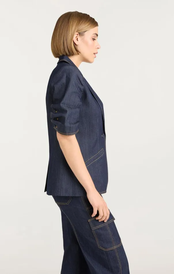 Women Denim Short Sleeve Khloe Blazer Indigo Cinq Sept Blazers
