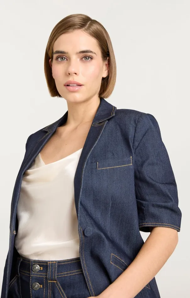 Women Denim Short Sleeve Khloe Blazer Indigo Cinq Sept Blazers