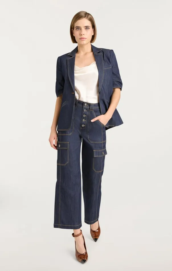 Women Denim Short Sleeve Khloe Blazer Indigo Cinq Sept Blazers