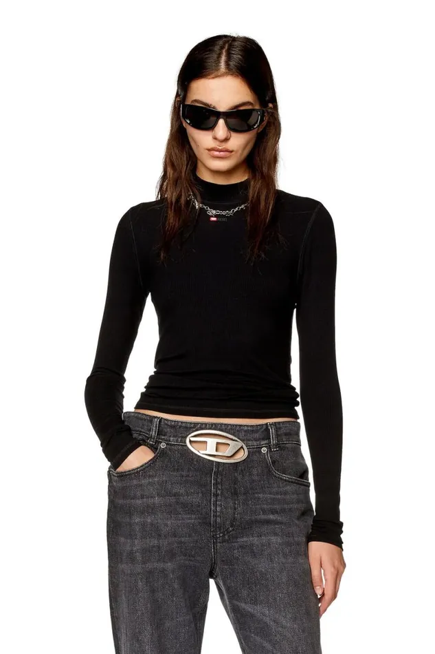 Women Diesel TShirts and Tops TMOKKYLSMICRODIV Black