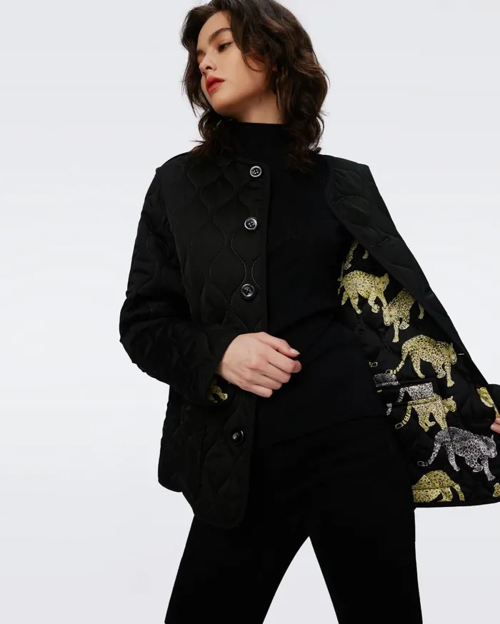 Women Domino Reversible Quilted Coat Cool Cat Yellow And Black DVF Jackets and Coats Women Domino Reversible Quilted Coat Cool Cat Yellow And Black DVF Jackets and Coats