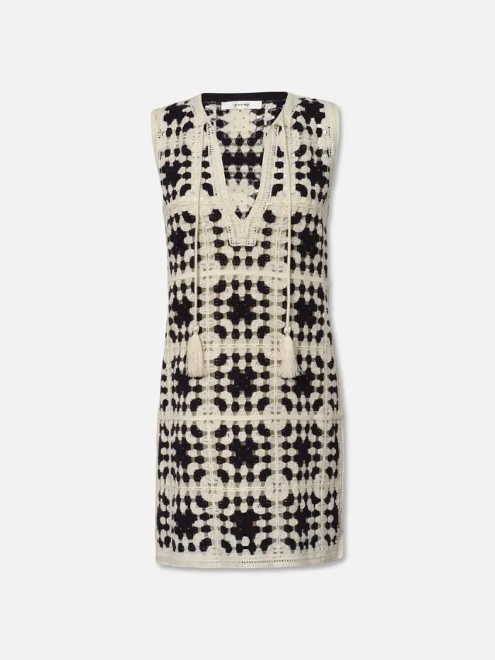 Women Dresses FRAME Crochet Tassel Popover Dress 8212 Navy Multi