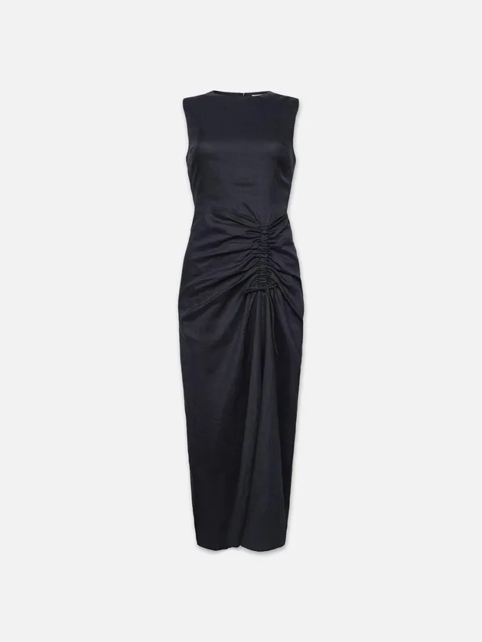 Women Dresses FRAME Sleeveless Ruched Front Tie Dress 8212 Navy