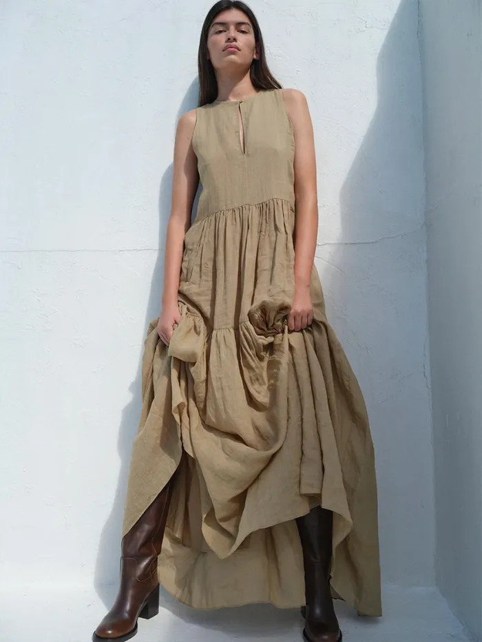 Women Dresses FRAME Sleeveless Tiered Maxi 8212 Cypress Women Dresses FRAME Sleeveless Tiered Maxi 8212 Cypress