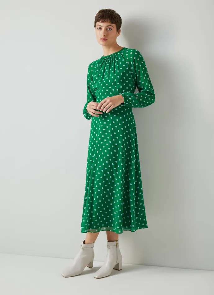 Women Dresses LKBennett Addison Green And Blue Spot Print Midi Dress Green Blue Women Dresses LKBennett Addison Green And Blue Spot Print Midi Dress Green Blue