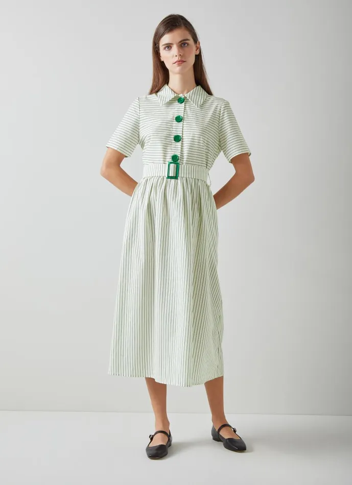 Women Dresses LKBennett Bextor Cream And Green Stripe Italian ViscoseCotton Dress Green Cream Women Dresses LKBennett Bextor Cream And Green Stripe Italian ViscoseCotton Dress Green Cream