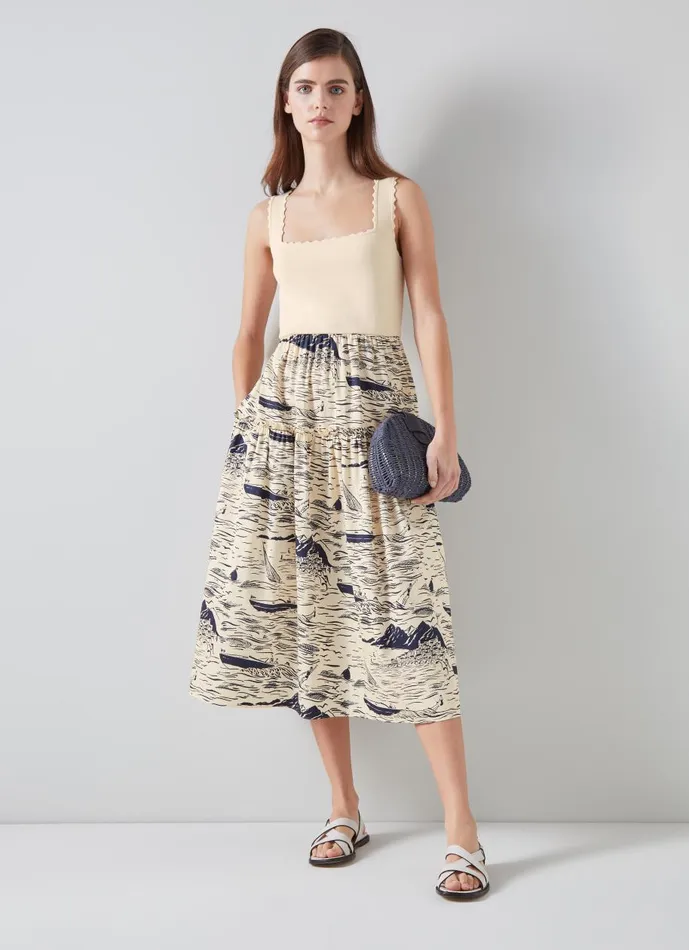 Women Dresses LKBennett Crosby Organic CottonBlend Riviera Print Dress Navy Cream Women Dresses LKBennett Crosby Organic CottonBlend Riviera Print Dress Navy Cream
