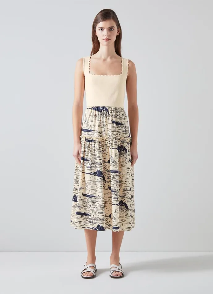 Women Dresses LKBennett Crosby Organic CottonBlend Riviera Print Dress Navy Cream Women Dresses LKBennett Crosby Organic CottonBlend Riviera Print Dress Navy Cream