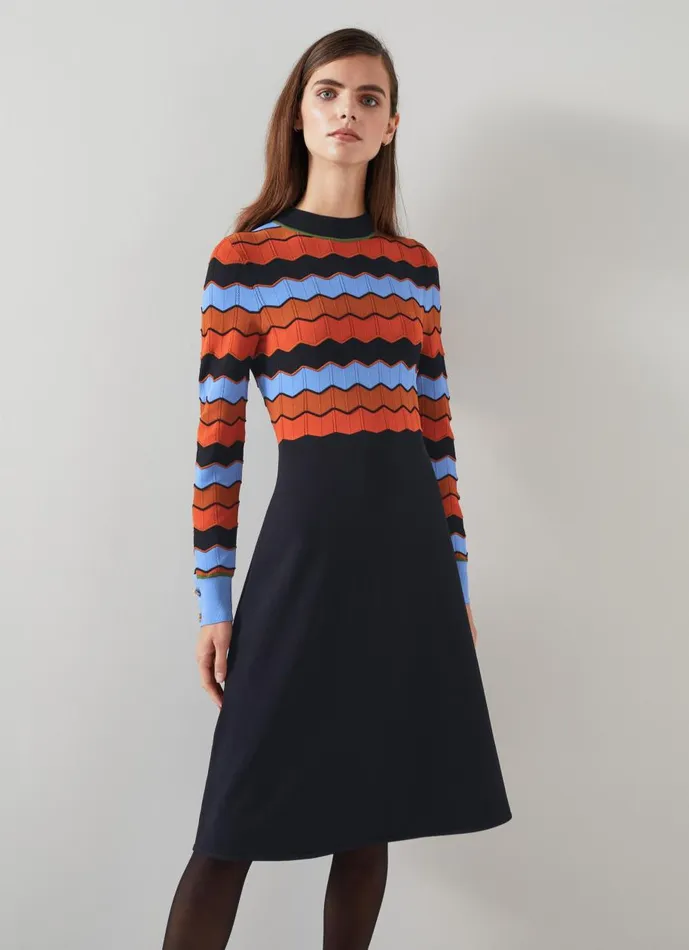 Women Dresses LKBennett Elina MultiColour Wavy Knit Dress Multi Women Dresses LKBennett Elina MultiColour Wavy Knit Dress Multi