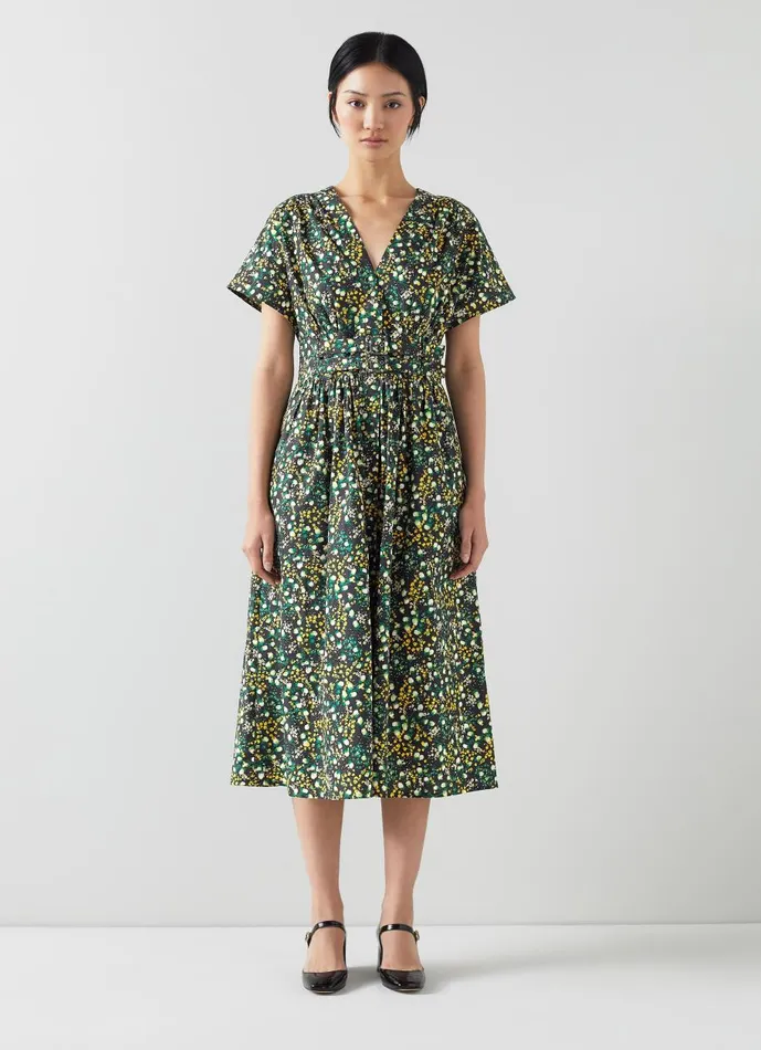 Women Dresses LKBennett Eva Black Cotton Buttercup Meadow Print Dress Black Women Dresses LKBennett Eva Black Cotton Buttercup Meadow Print Dress Black