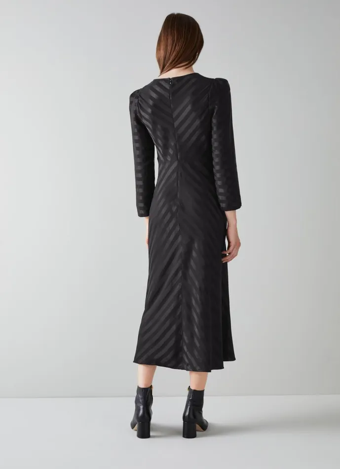 Women Dresses LKBennett Gabrielle Black Stripe Satin Midi Dress Black