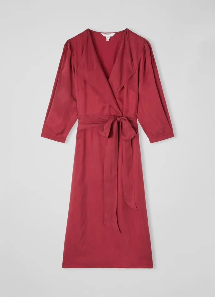 Women Dresses LKBennett Iris Red Fluid Midi Dress Red Dahlia