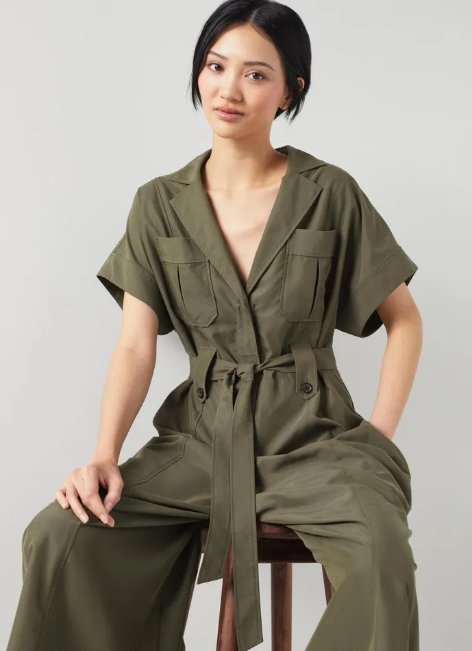 Women Dresses LKBennett Isla Khaki Wide Leg Jumpsuit With TENCEL Modal Khaki