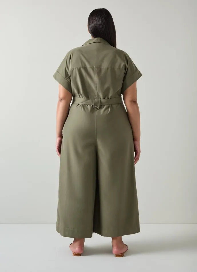 Women Dresses LKBennett Isla Khaki Wide Leg Jumpsuit With TENCEL Modal Khaki
