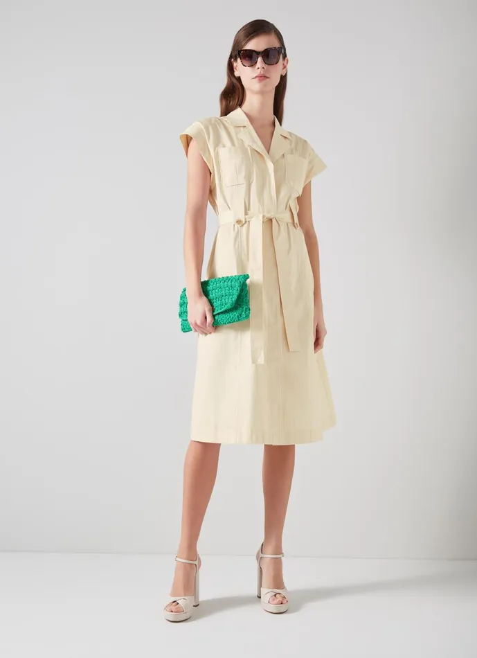 Women Dresses LKBennett Ivy Cream Organic Cotton UtilityStyle Shirt Dress Ecru Women Dresses LKBennett Ivy Cream Organic Cotton UtilityStyle Shirt Dress Ecru