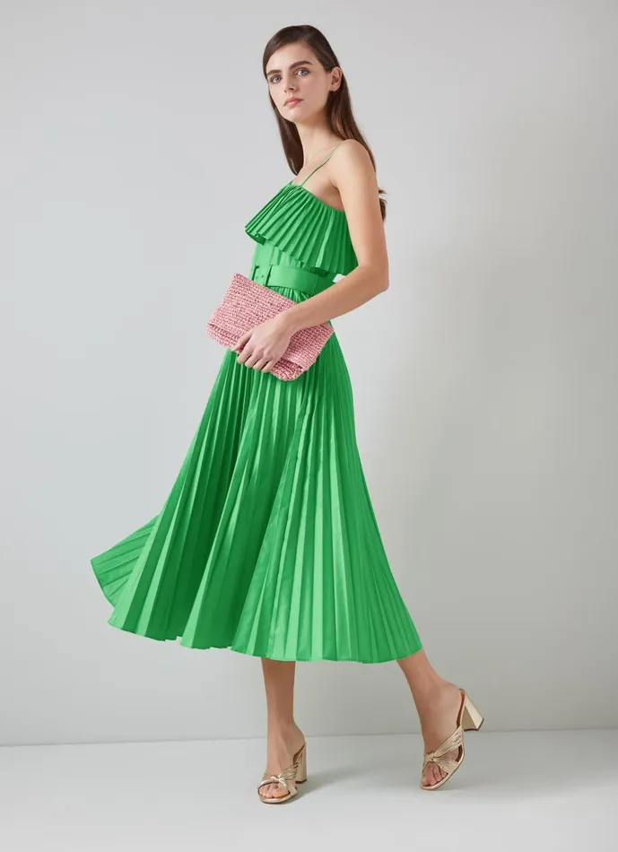 Women Dresses LKBennett Josephine Green OneShoulder Pleated Dress Green