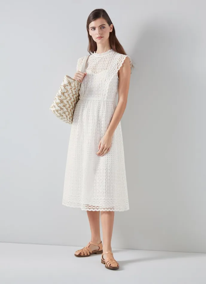 Women Dresses LKBennett Laila White Broderie Anglaise Sun Dress White