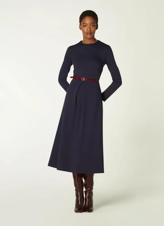 Women Dresses LKBennett Maria Navy Jersey Fit and Flare Dress Midnight