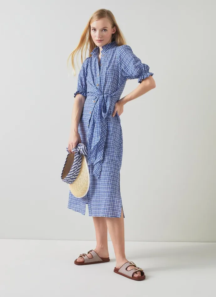 Women Dresses LKBennett Soleil Blue Seersucker Check CottonRich Dress Blue White Women Dresses LKBennett Soleil Blue Seersucker Check CottonRich Dress Blue White