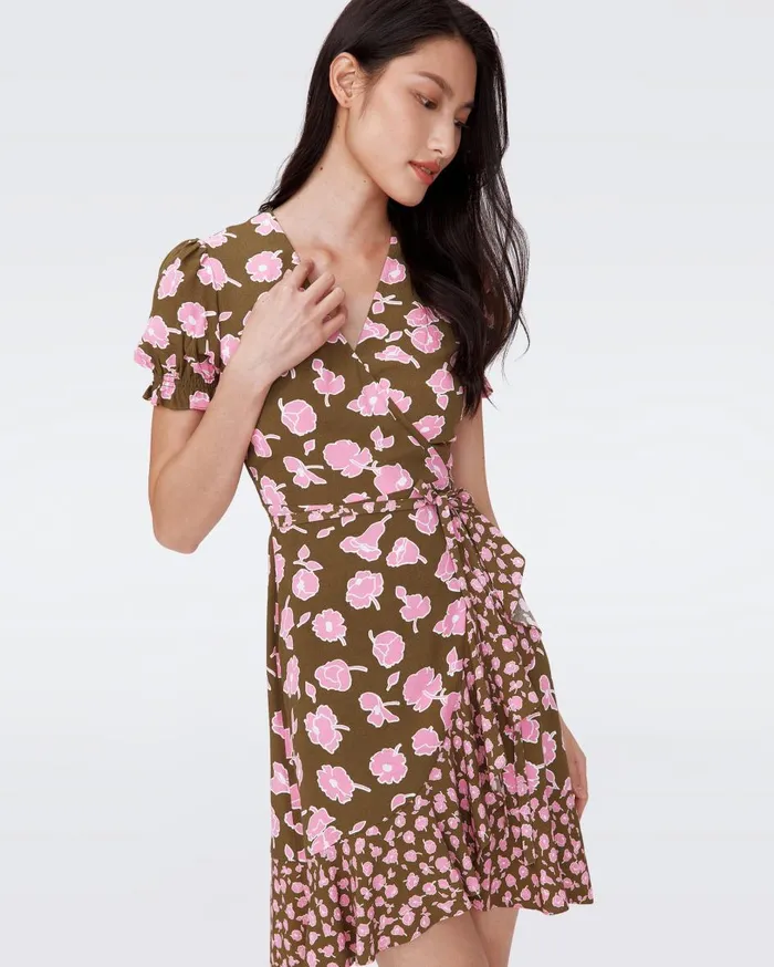 Women Emilia Dress Huge And Tiny Rose Showers Khaki DVF Dresses
