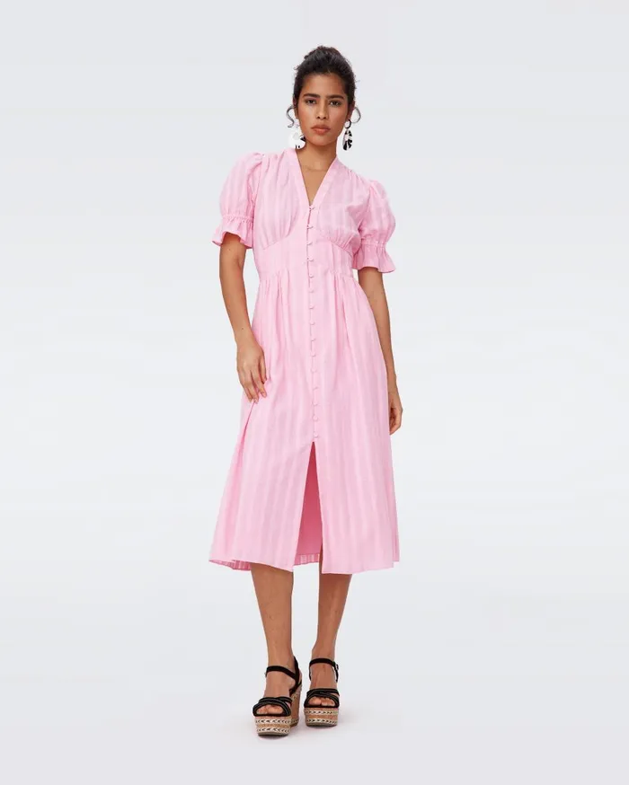 Women Erica Cotton Midi Dress Rose Pink DVF Dresses