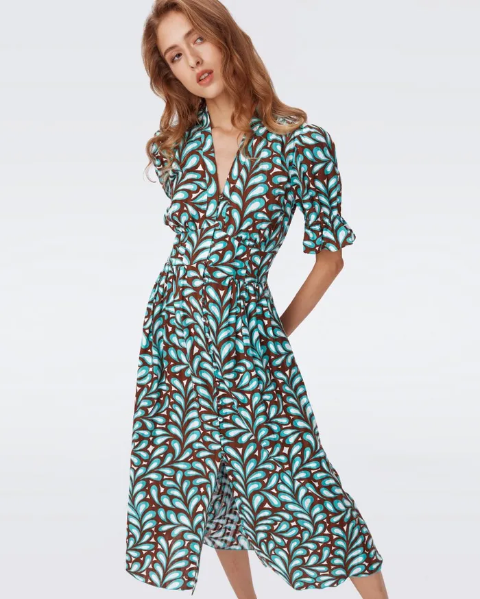 Women Erica Cotton Midi Dress Seaweed DVF Dresses