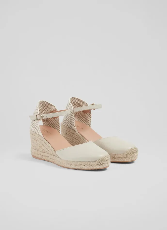 Women Espadrilles LKBennett Marissa Cream Leather Ankle Strap Espadrilles Ecru