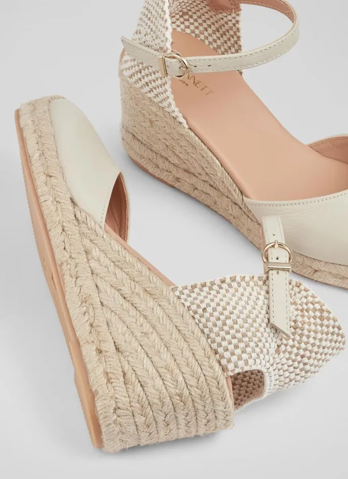 Women Espadrilles LKBennett Marissa Cream Leather Ankle Strap Espadrilles Ecru