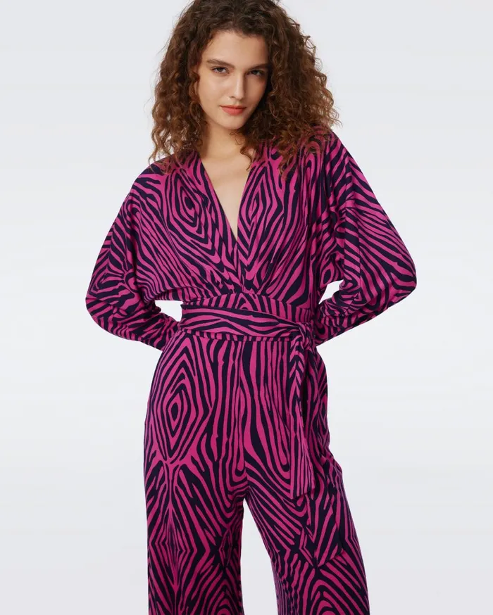 Women Fanny Jumpsuit Zebra Indian Pink DVF Jumpsuits and Rompers