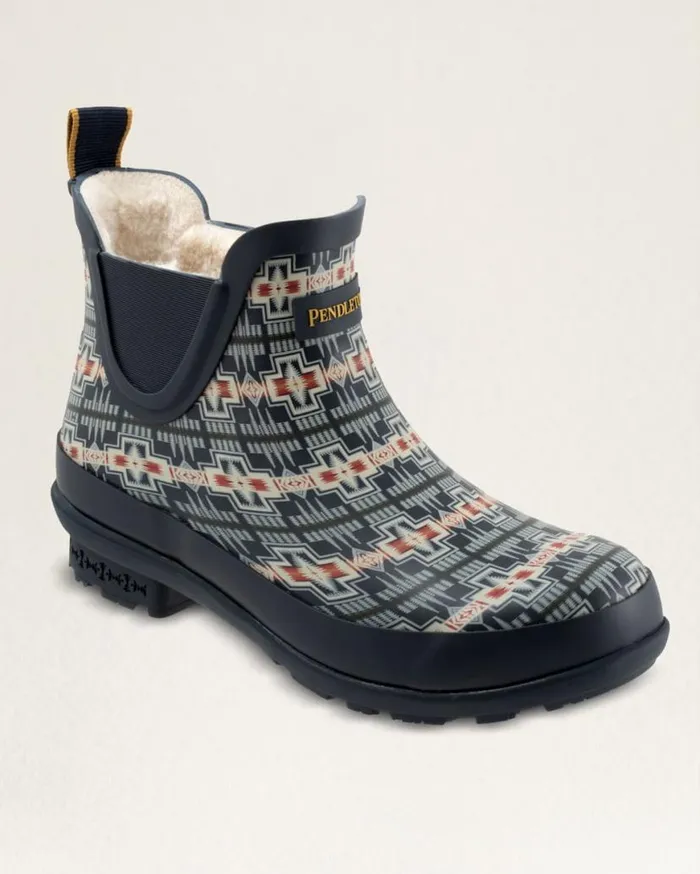 Women FAUX FUR CHELSEA RAIN BOOTS Navy Harding Pendleton Boots