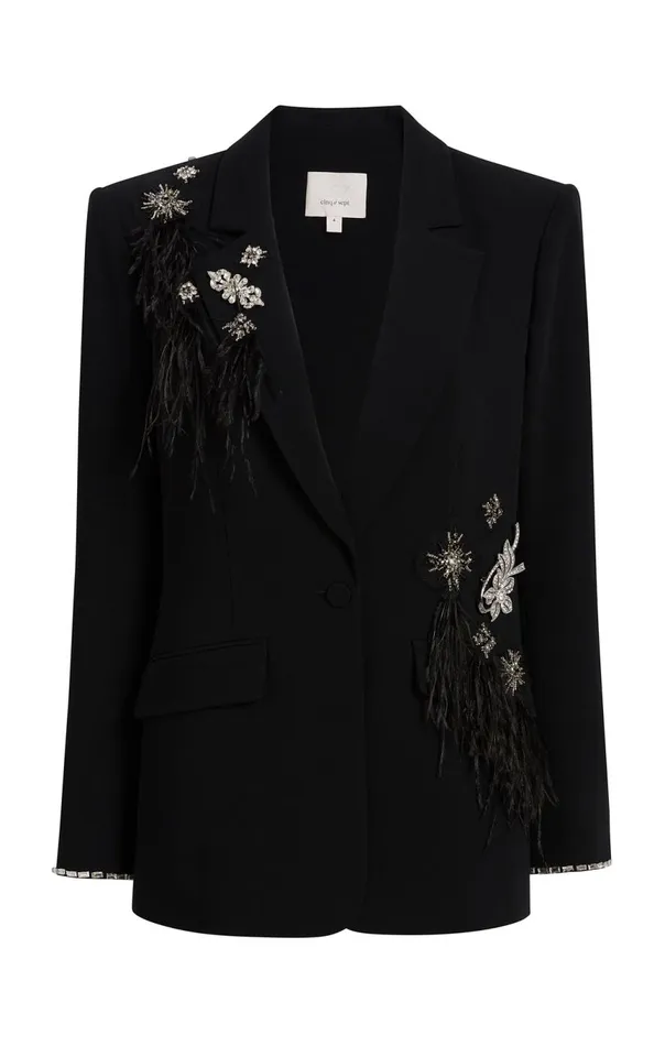 Women Feather Bouquet Jamila Blazer Black Cinq Sept Blazers