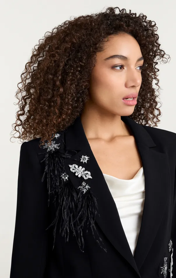 Women Feather Bouquet Jamila Blazer Black Cinq Sept Blazers